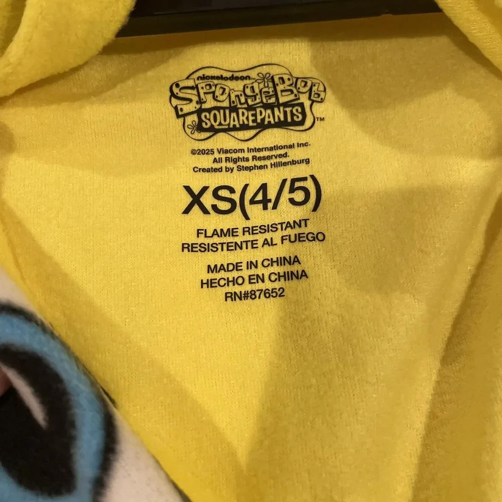 Nickelodeon SpongeBob Squarepants Kids XS (4-5) Hooded Zip Up Pajamas New